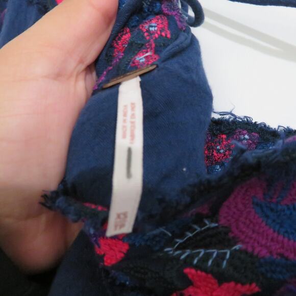 Free People Womens Sz XS Navy Blue Pink In The Flowers Embroidered Swing Dress - Picture 7 of 8